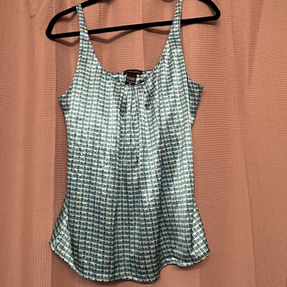 Y2K Vintage Green Blue Printed Satin Scoop Neck Tank New York & Company M - Picture 2 of 6